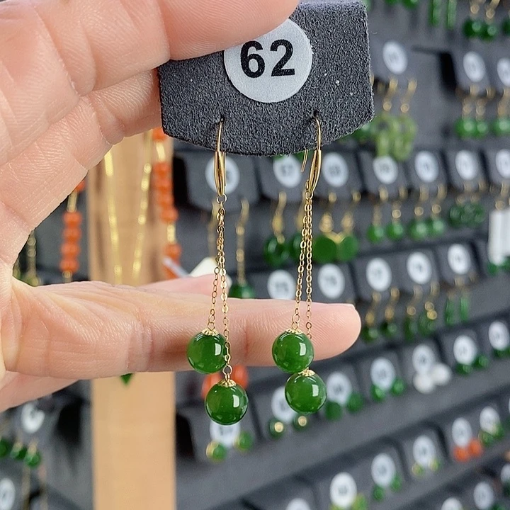 和田玉耳饰18K金镶嵌