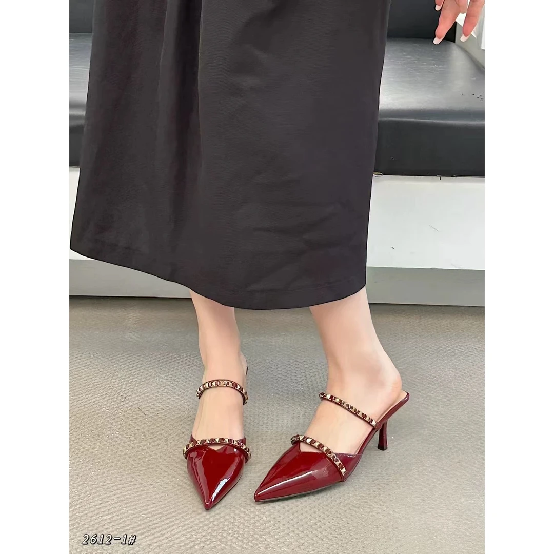 【盛夏】黑色高跟鞋女2025年尖头细跟高级感半拖鞋ZYX 2612-1