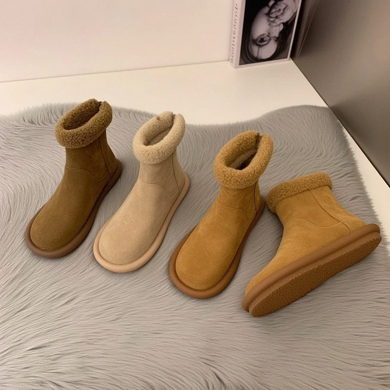 羊羔绒雪地靴女2025年新款冬季皮毛一体翻毛领加绒保暖防滑马丁靴