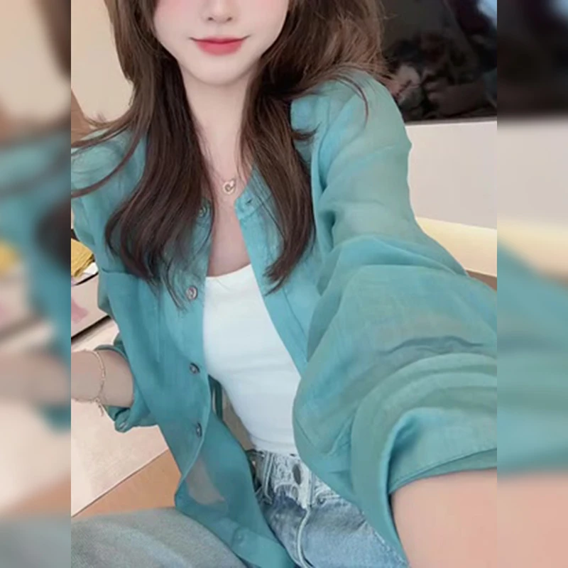 时尚洋气显白薄款防晒衫女2025春夏新款百搭简约长袖衬衫开衫上衣