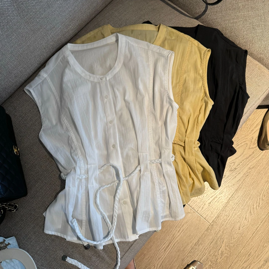 阿黎精选-------夏季高定圆领收腰简约显瘦上衣