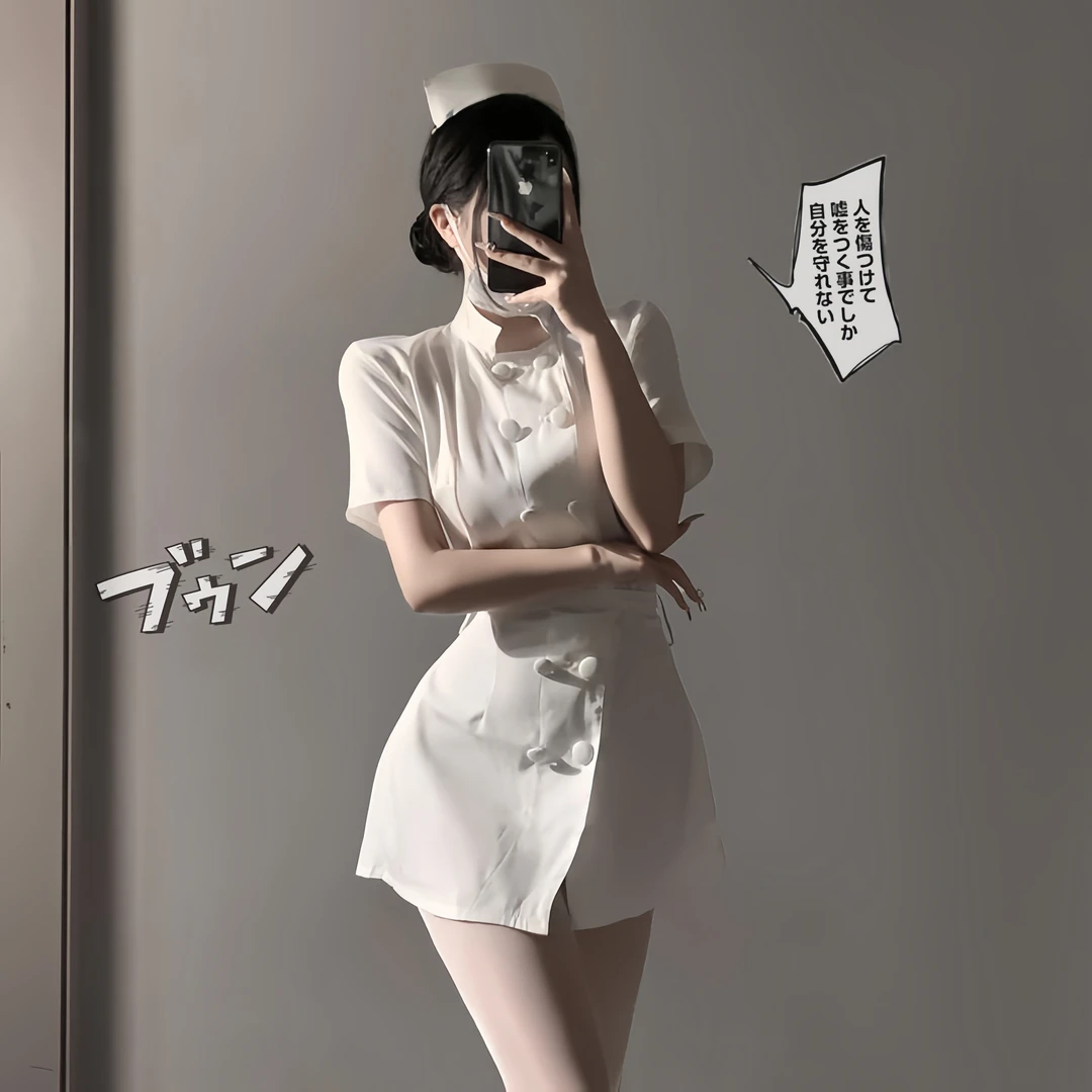 性感护士睡衣圆领绑带套装气质显瘦连身睡衣夏季薄款夏季白色睡裙