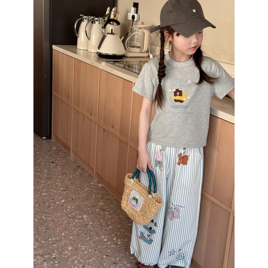 Halo.HH正品25新款夏女童休闲卡通风小熊毛巾绣花T恤赠棉布裙套组