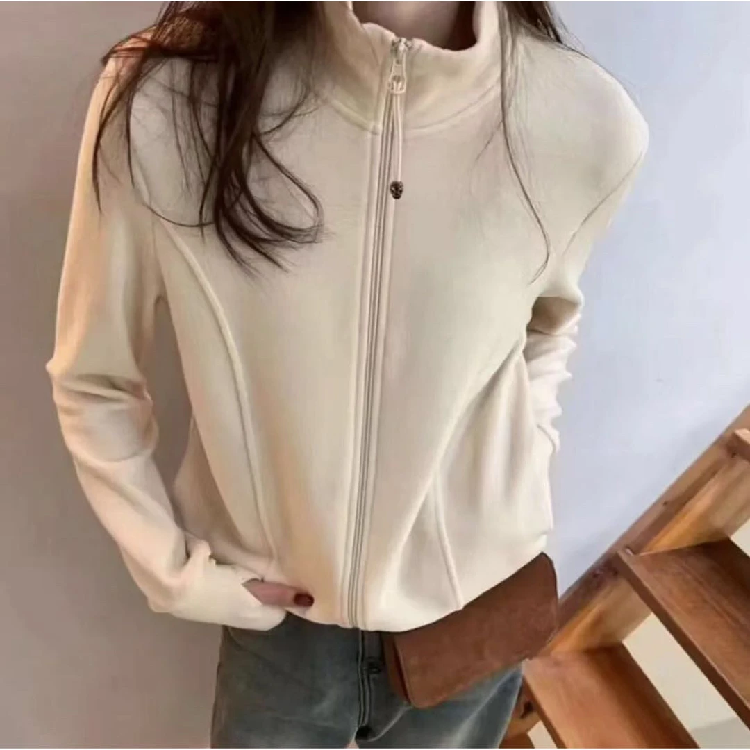 2024新款宽松显瘦爆款德绒立领双拉链卫衣女秋冬季设计感开衫外套