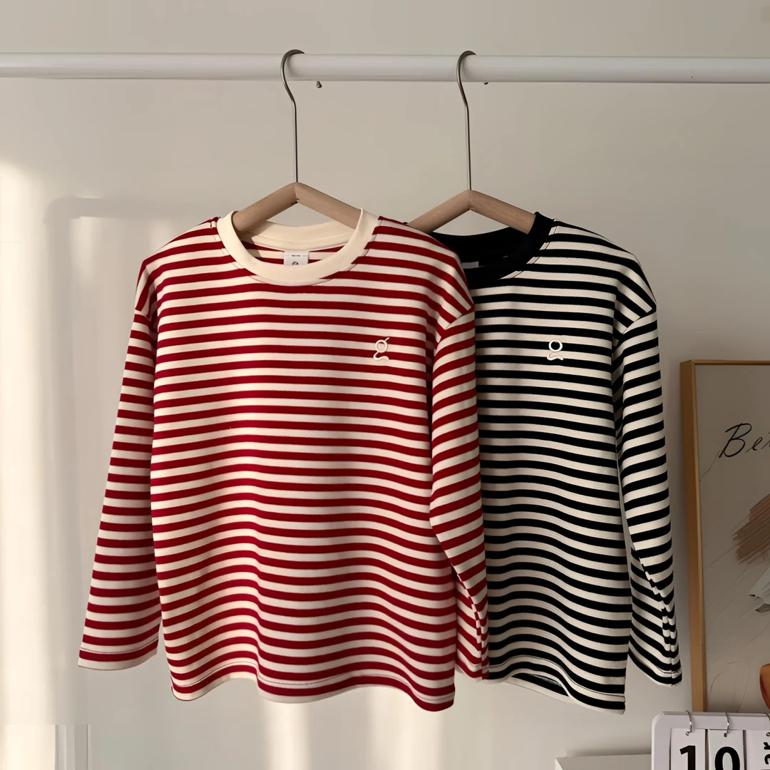 {软糯亲肤}儿童条纹长袖T恤打底衫棉