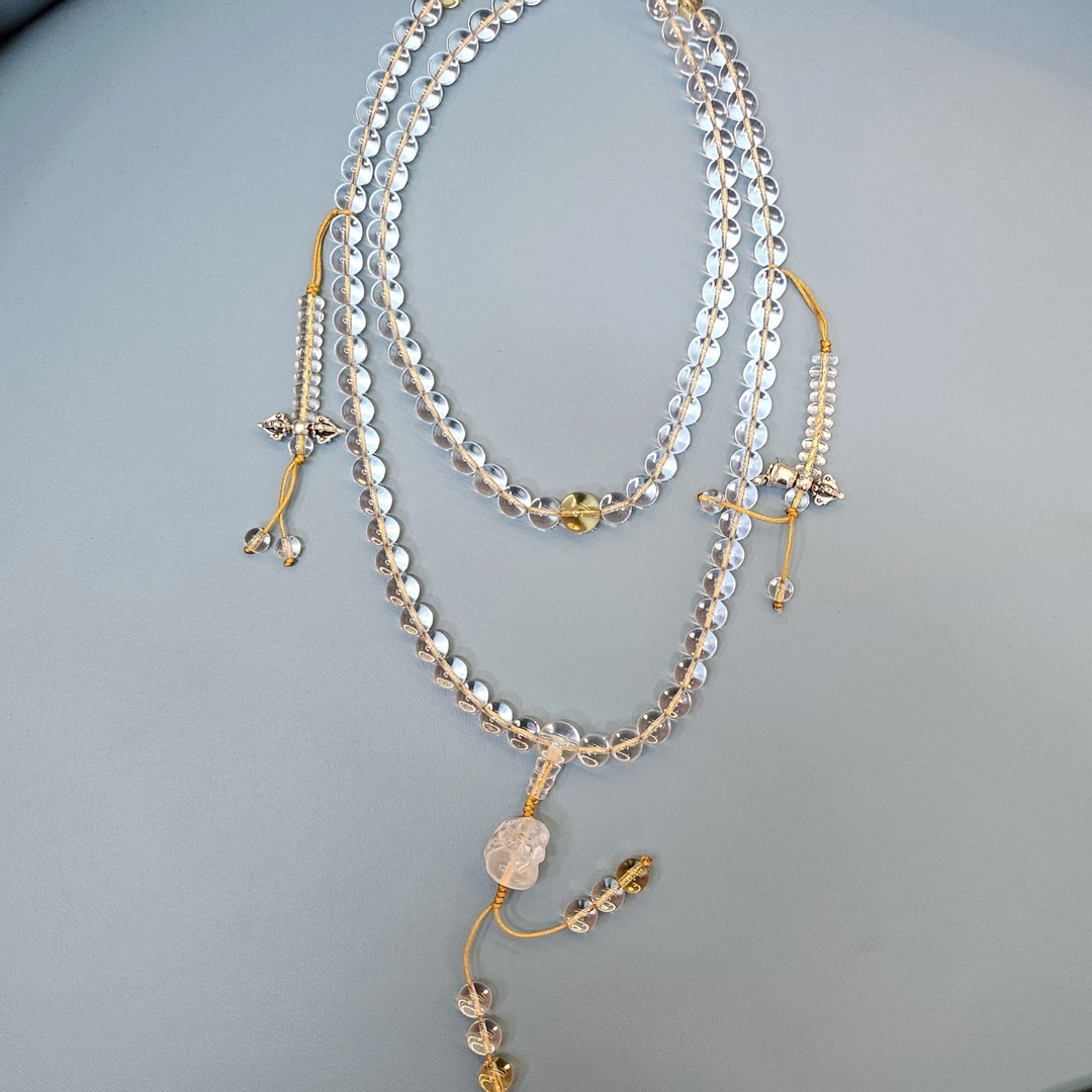 定制(纯净)8M108颗貔-貅白水项链（黄隔珠)