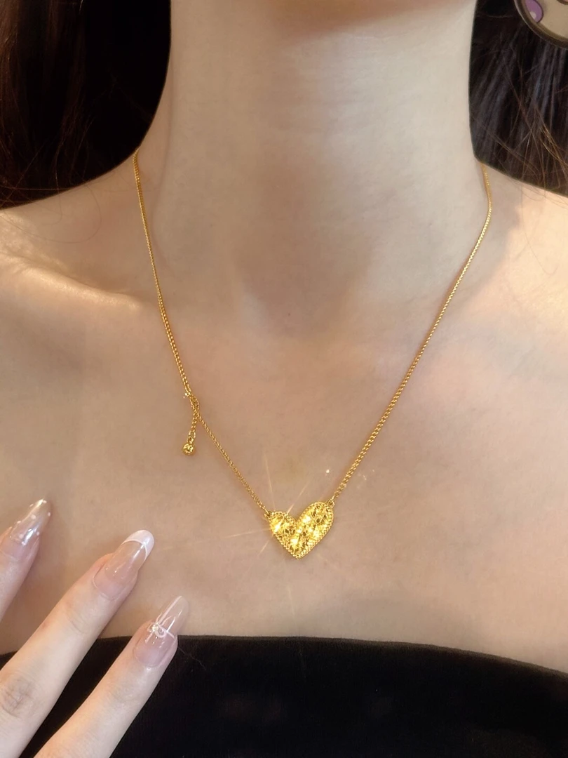 铜合金项链 镀K金爆闪爱心吊坠项链甜美碎冰冰锁骨链