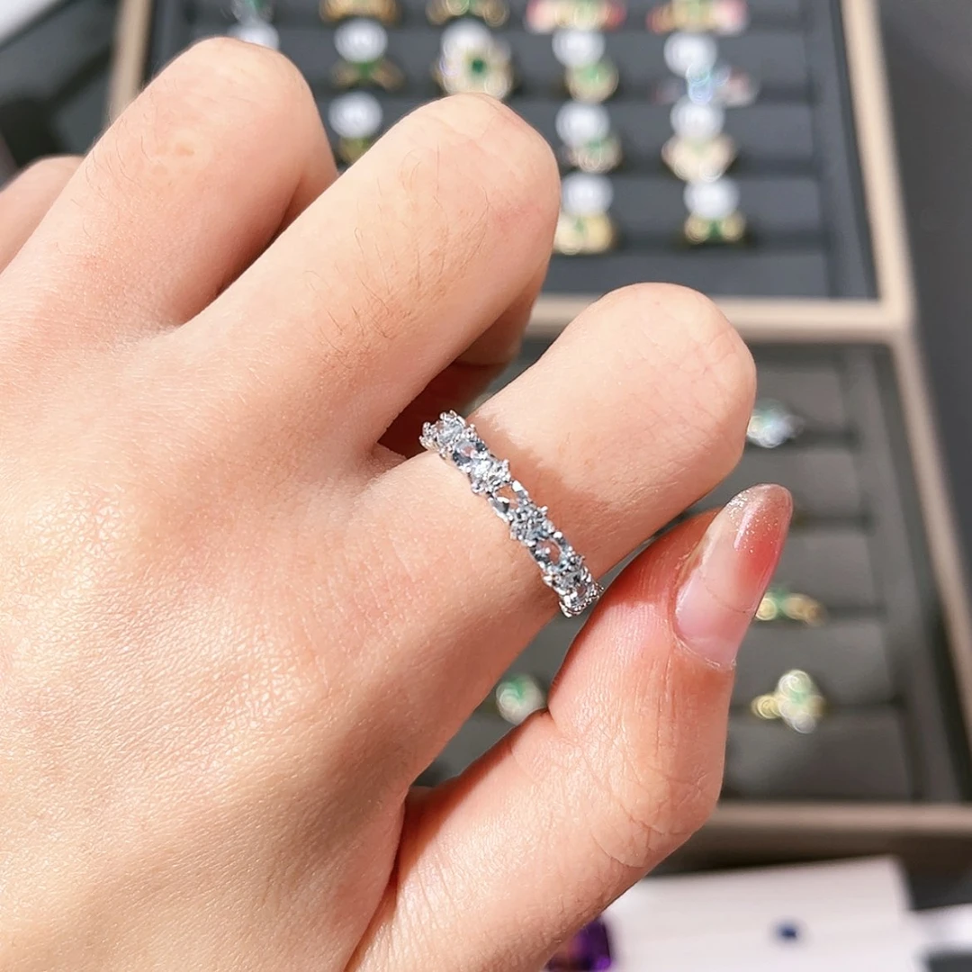 【闪购商品】海蓝宝石戒圈银S925镶嵌。*B663