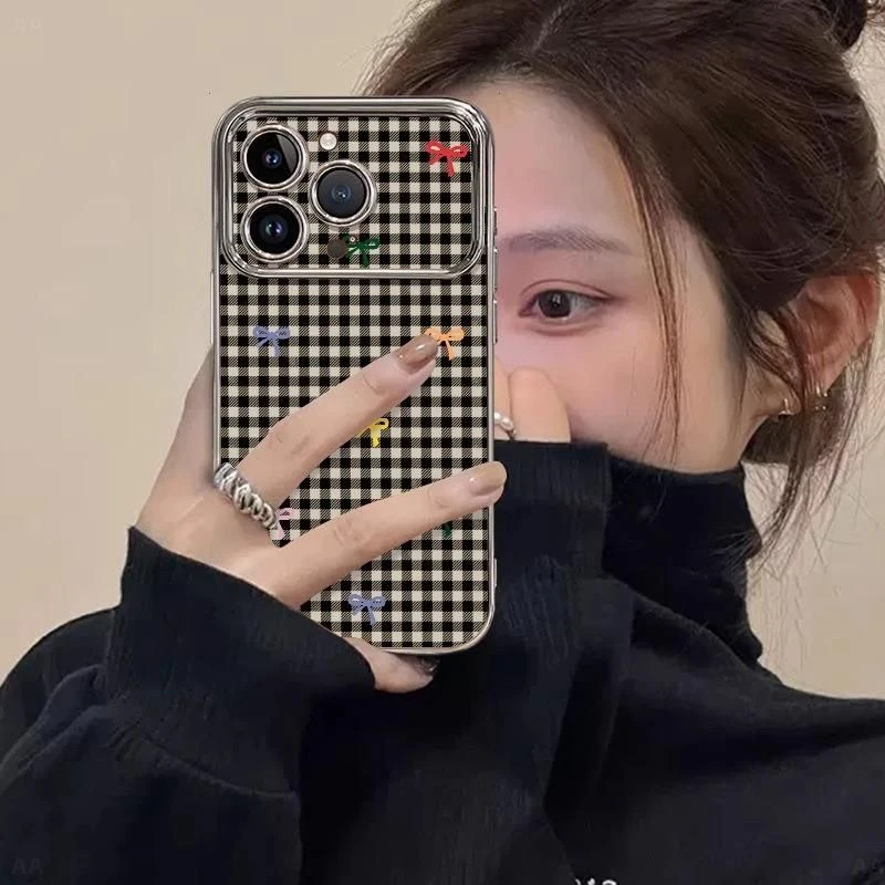 大视窗格子蝴蝶适用苹果16手机壳iphone15华为oppo小米vivo防摔43