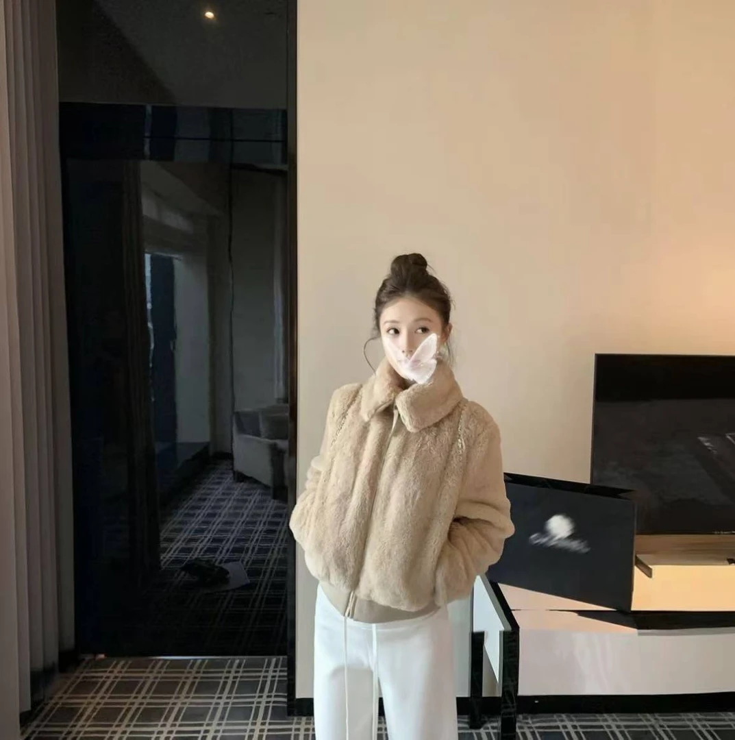 板栗可可Bankelili独！ann酱同款环葆立领新款保暖毛毛外套女秋冬