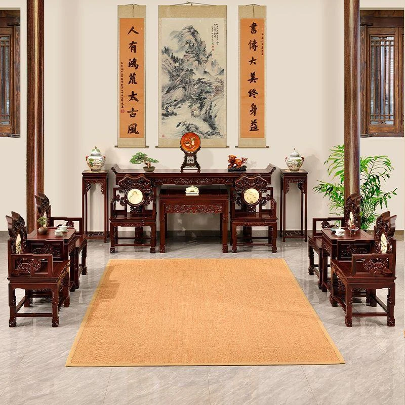 酸枝木灵芝中堂四件套条案仿古太师椅古典八仙桌苏式红木客厅家具