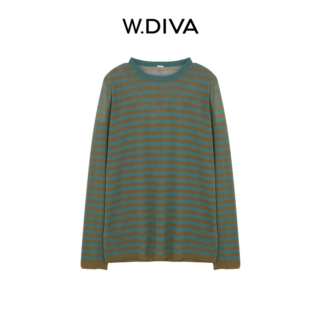 W.Diva【旧日条纹】进口醋酸横条针织衫松弛感慵懒风女装53Z152949