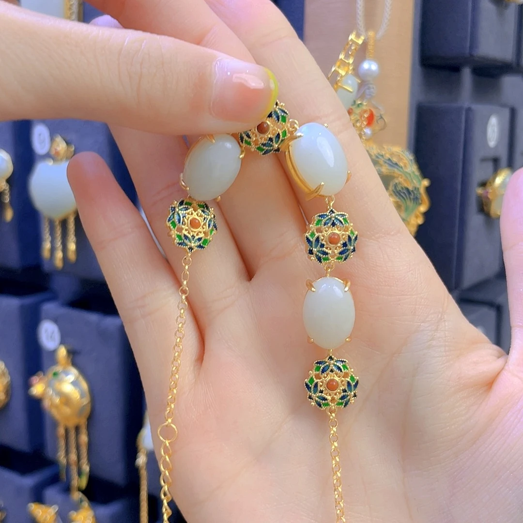 和田玉手链银S925镀金镶嵌