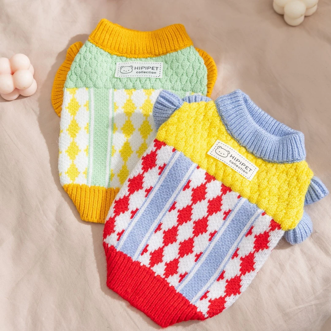 狗狗衣服秋冬季加厚保暖菠萝针织撞色毛衣泰迪比熊小型犬宠物衣服