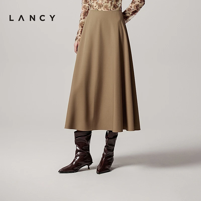 LANCY/朗姿2025秋季新款气质长款A字简约优雅高腰超长款半身裙女