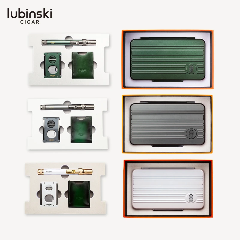LUBINSKI雪茄工具套装5支装便携盒多功能剪刀单直冲火机高档礼盒