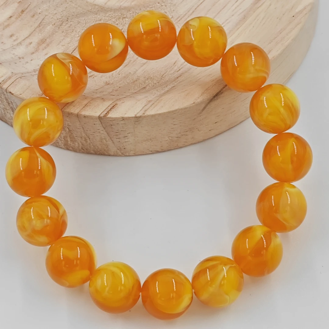 G206古风经典气质百搭棕黄木纹渐变树脂手串手链