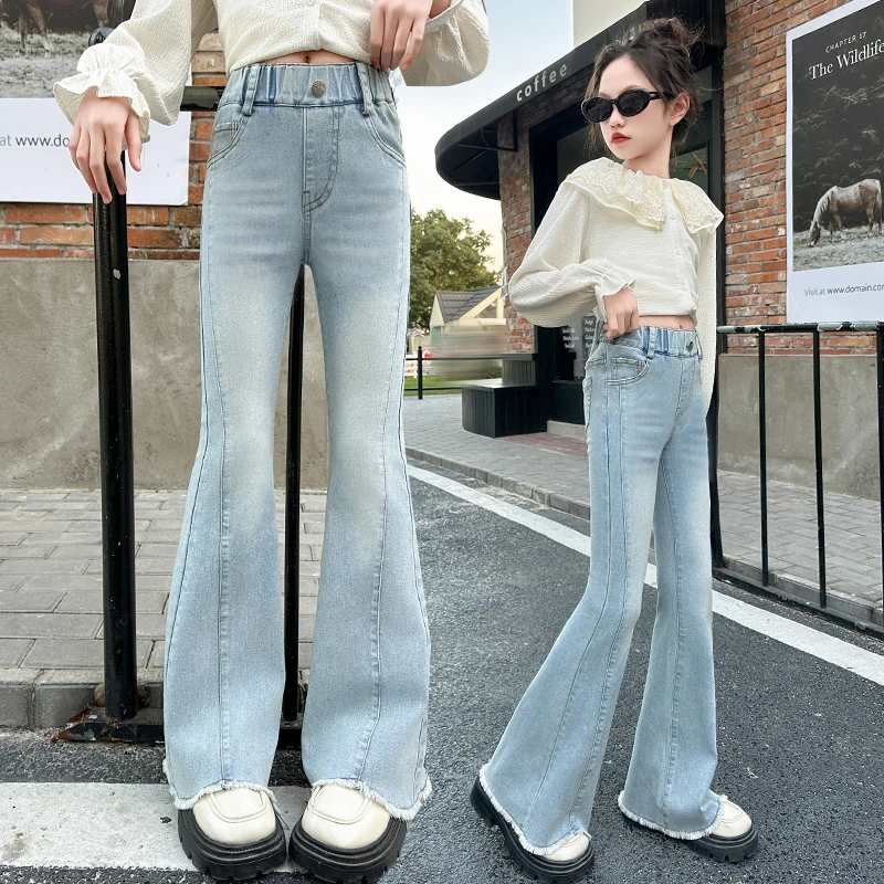 女童春装牛仔裤2025新款6-12岁15岁中大童洋气时尚百搭修身喇叭裤