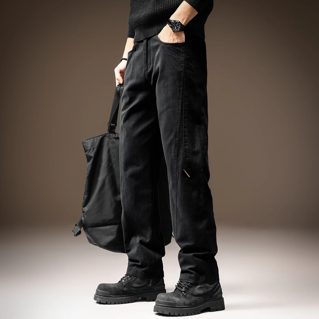 高端美式复古直筒百搭休闲裤男士2026秋冬加绒宽松水洗潮牌工装裤