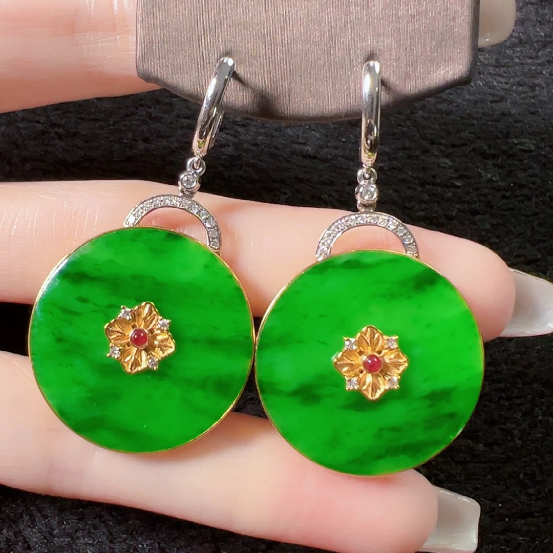 翡翠18K金镶嵌耳饰签收后24小时鉴赏期，过时不退