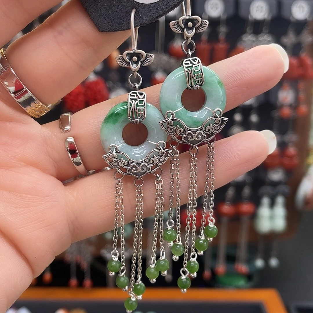 翡翠耳饰银S925镶嵌云**819gejkjhhh