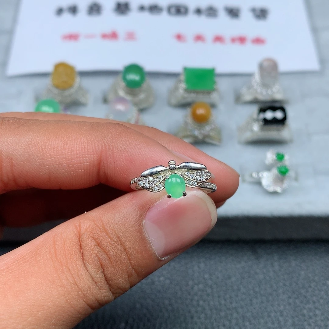 翡翠戒指银S925镶嵌59号