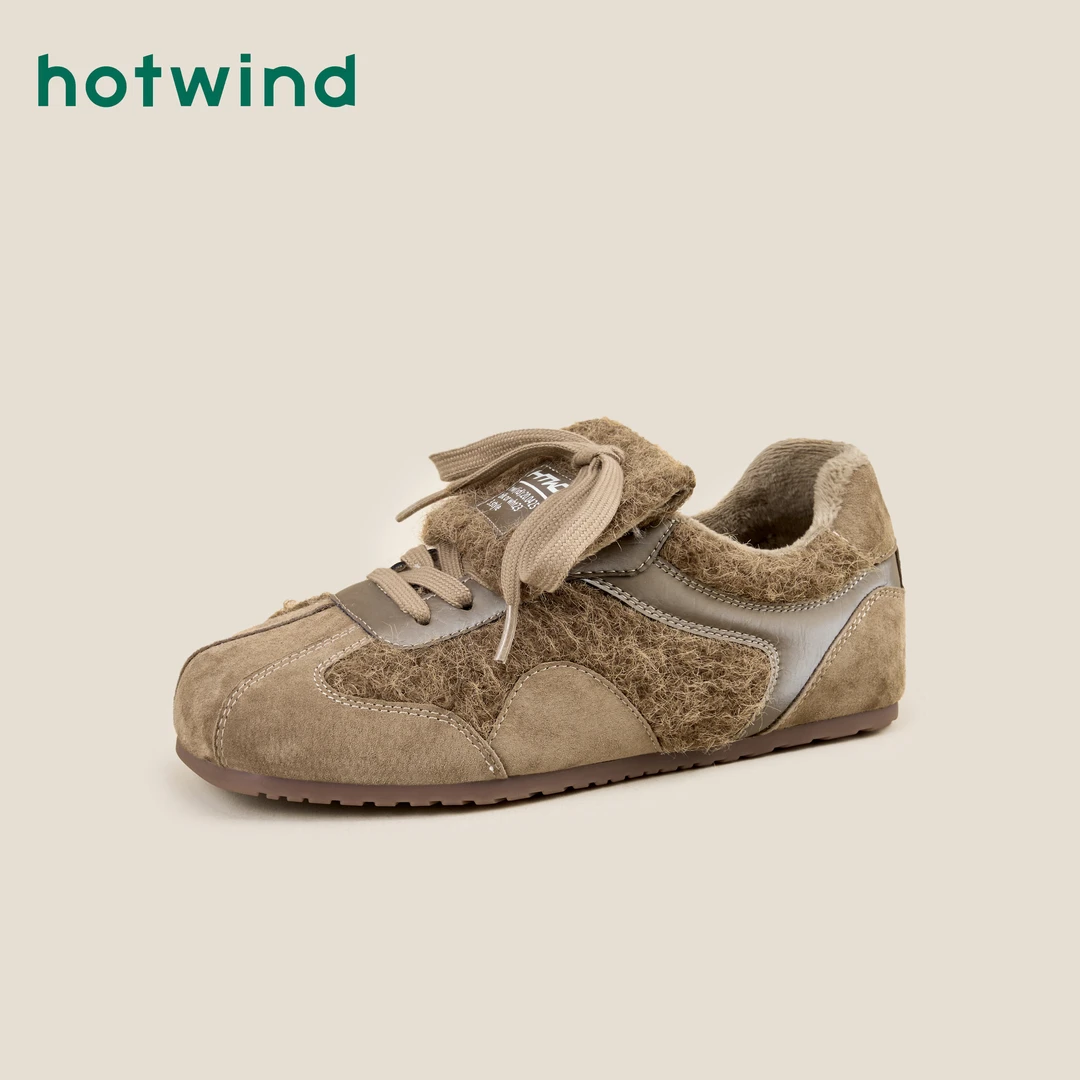 Hotwind/热风2025冬季时尚休闲鞋平底舒适保暖新款德训鞋女