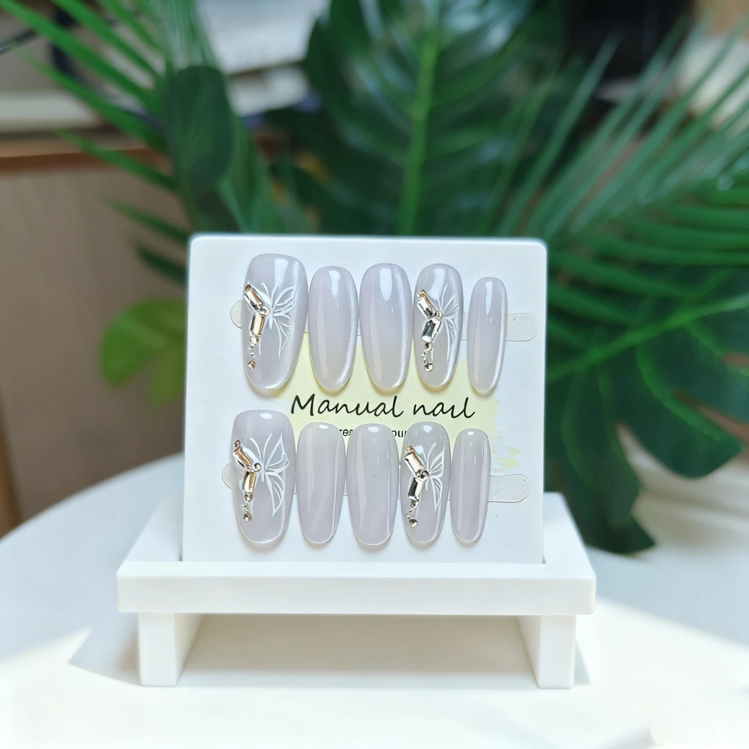 7【蝶影】灵惜定制手工高颜值精致贴片美甲紫色新款甜穿戴甲高级感