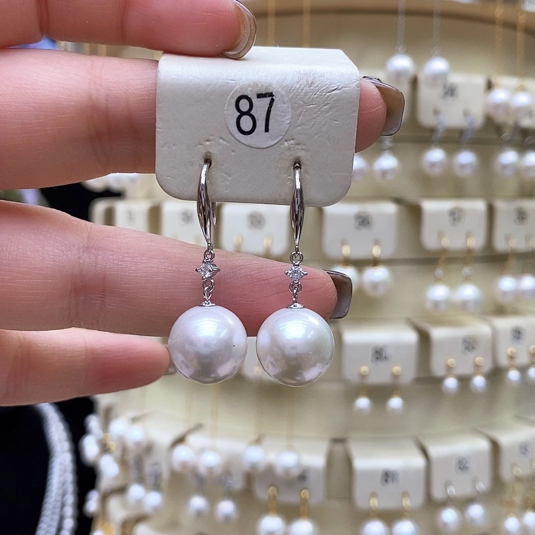 耳饰银S925镶嵌淡水珍珠