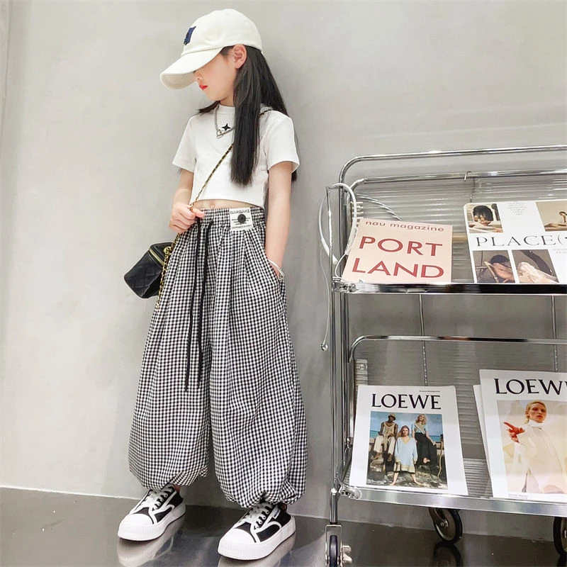 女童裤子夏季薄款大儿童灯笼裤9女孩束脚哈伦长裤夏装T恤街舞套装