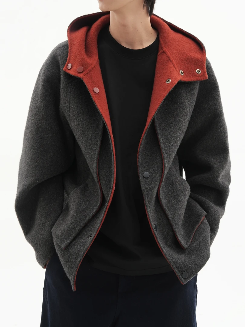 CityDay【楠哥】白月光与朱砂痣·精纺羊毛双面呢连帽外套 8642