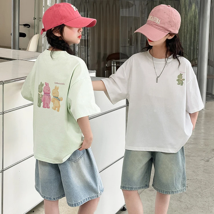 女童短袖洋气外穿夏装2025新款中大童韩版宽松薄款休闲T袖夏季潮