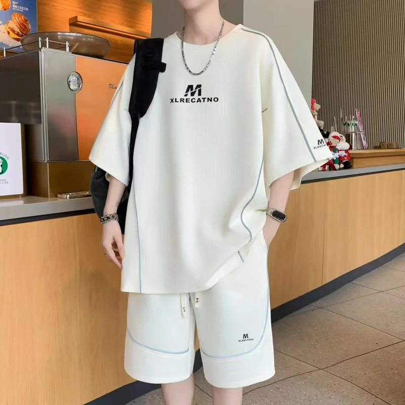 休闲夏季薄款透气短袖短裤套装男青少年学生日常T恤套装宽松百搭