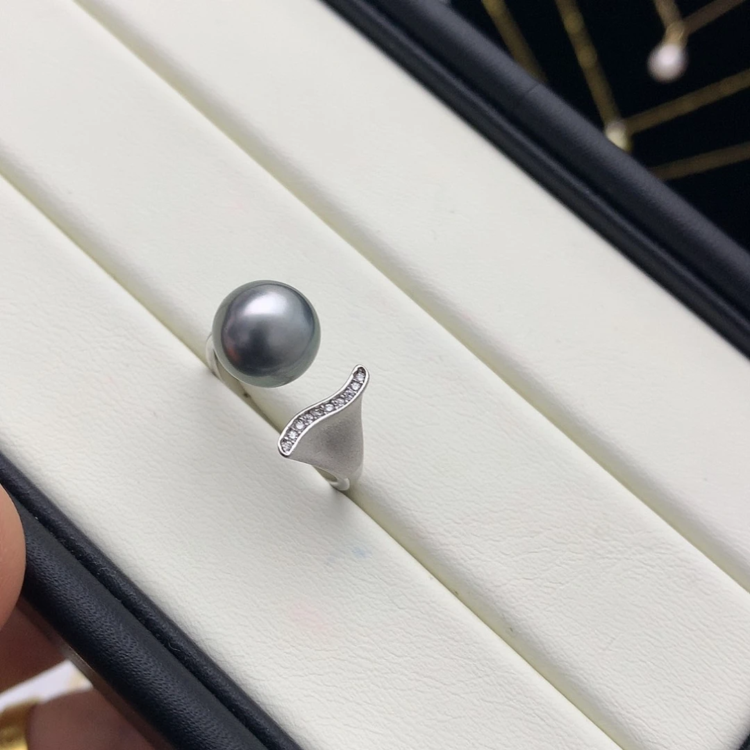 海水珍珠戒指银S925镶嵌大溪地10