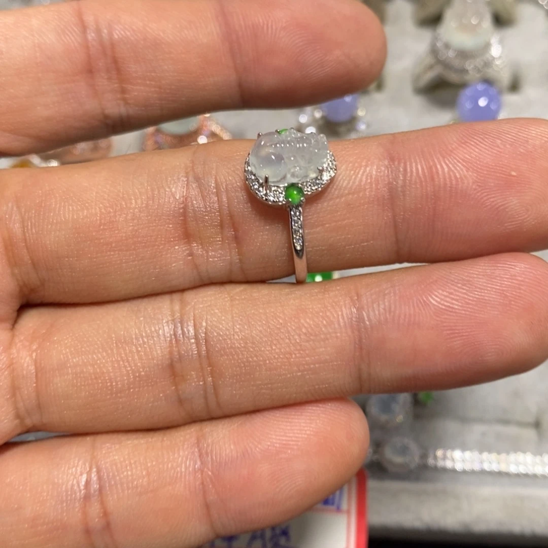 翡翠戒指银S925镶嵌蚩*•戒指