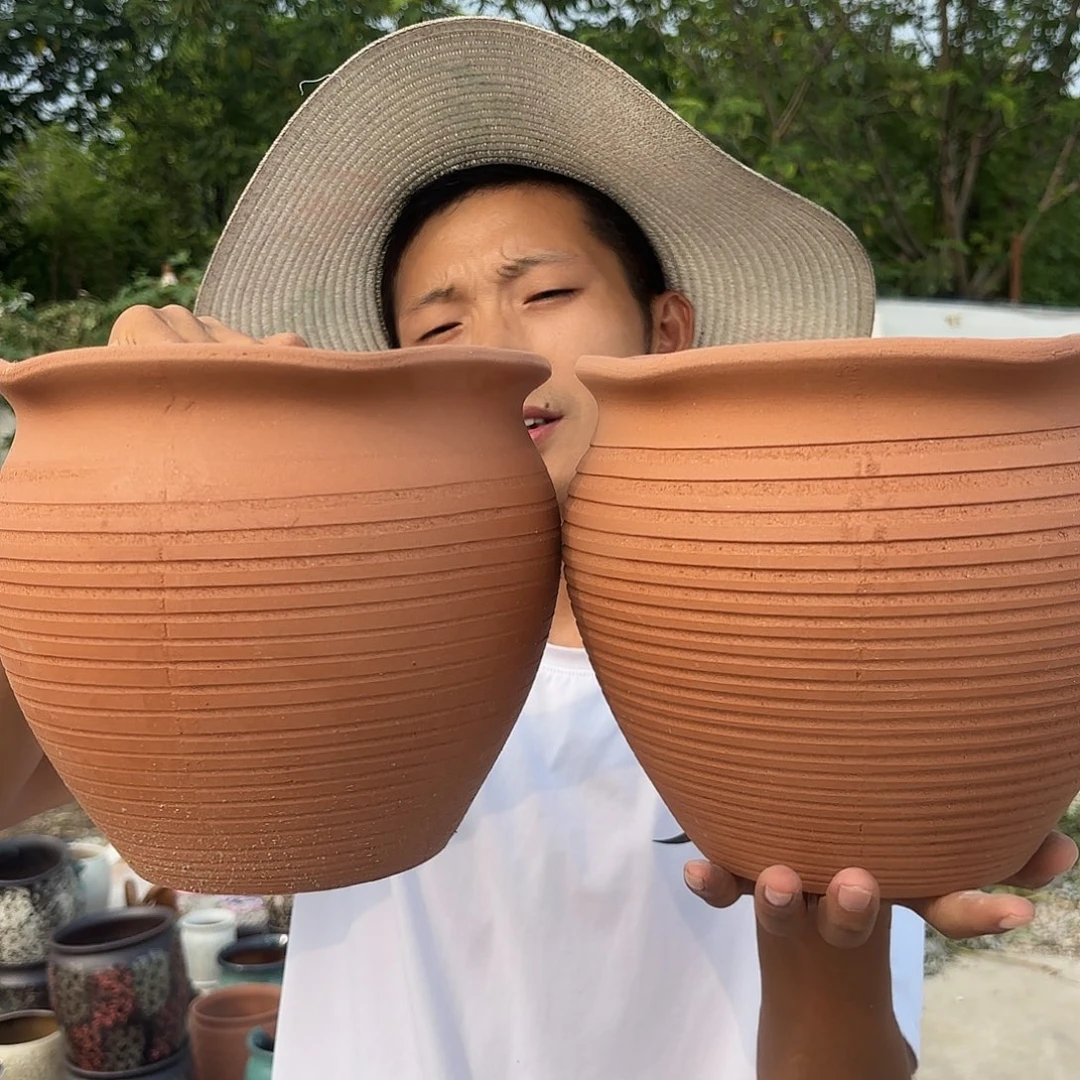 花盆紫砂红陶两个口径20高度18