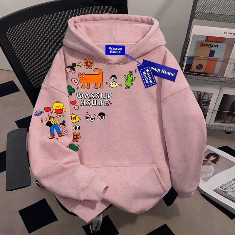 WASSUP HSUBE小众趣味潮流蜡染连帽卫衣秋冬款重磅美式国潮牌上衣