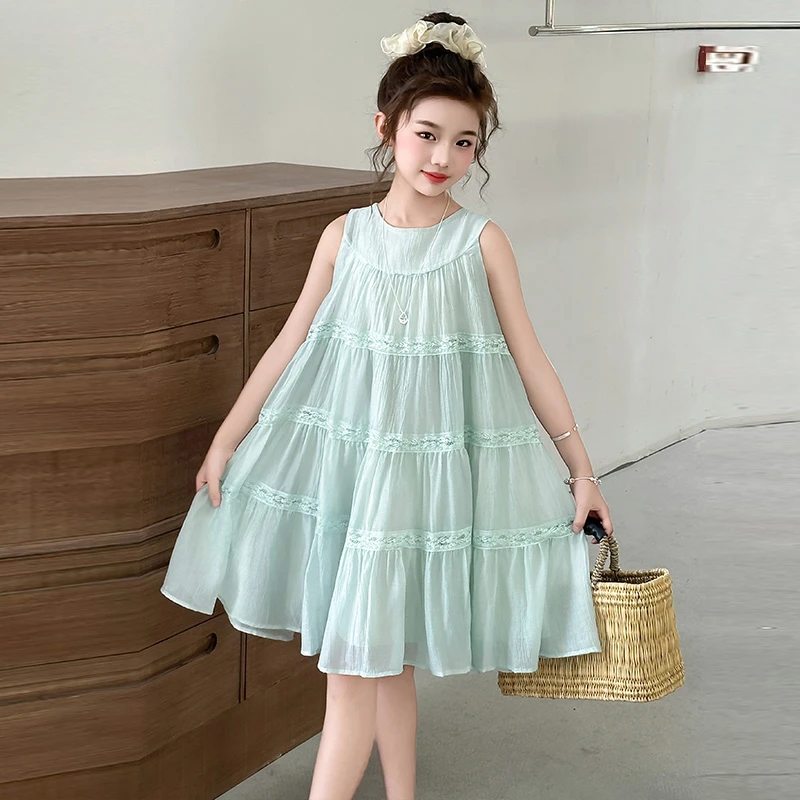 女童夏季裙子2025新款夏天沙滩裙女孩雪纺公主裙儿童夏装连衣裙