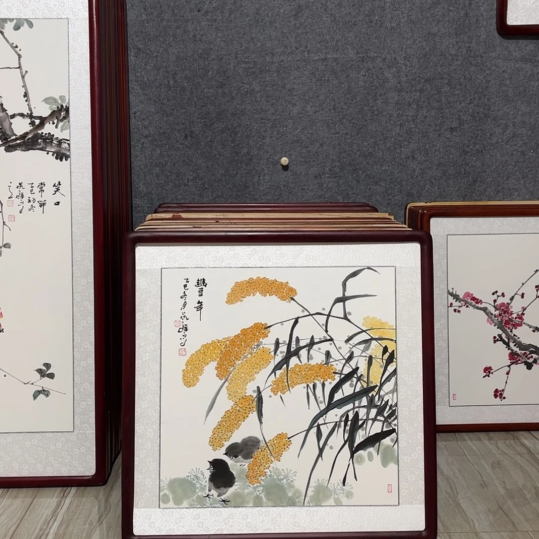 国画书画作品带框63×63