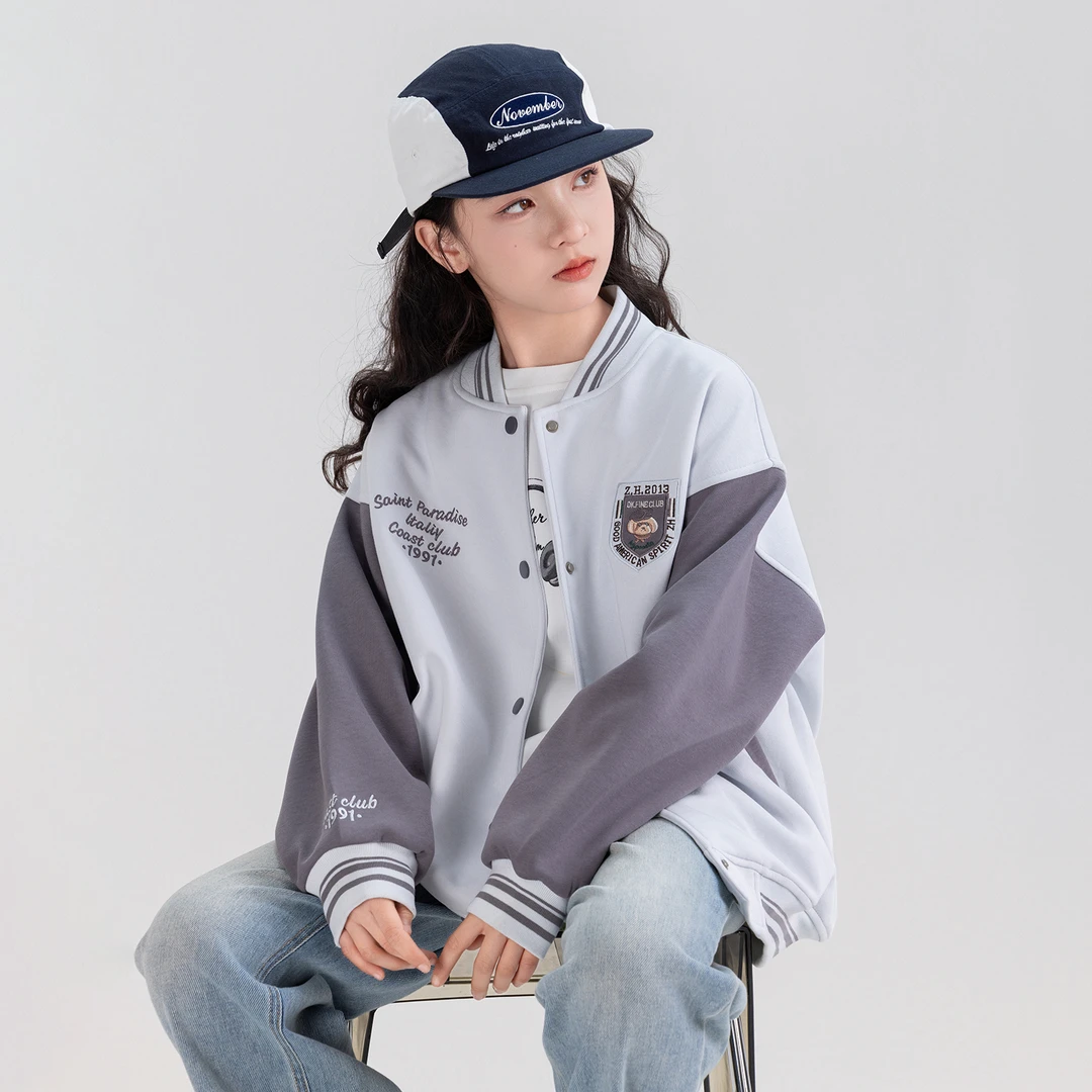 女童外套春秋款2025新款春季字母刺绣棒球服学院风洋气上衣Q62262