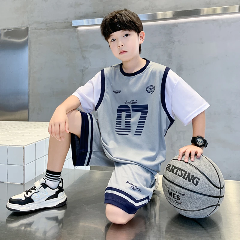 男童夏装运动套装篮球服儿童中大童短袖夏季男孩训练服速干两件套