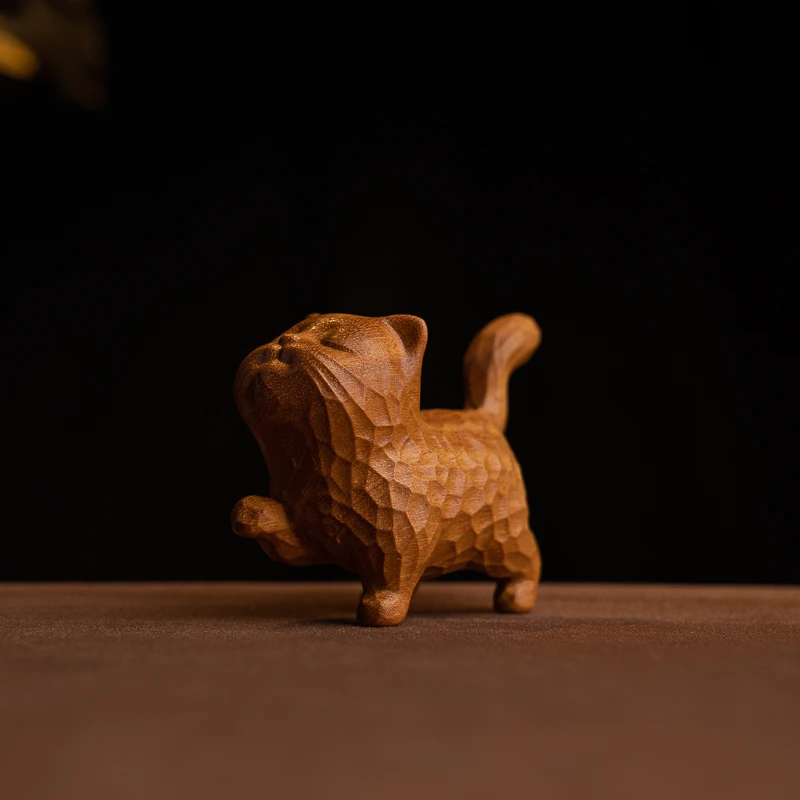 金丝檀木漫步小猫摆件