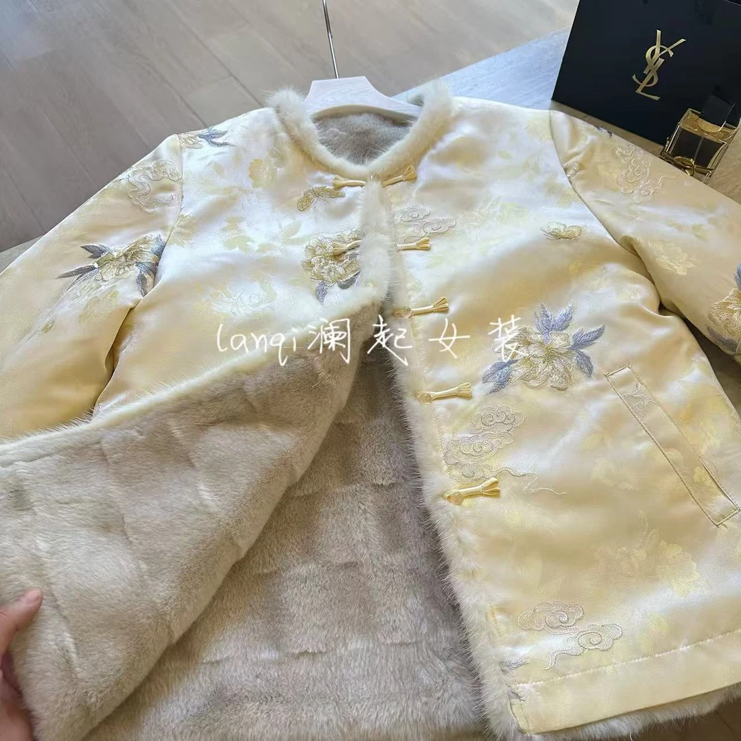 【云雪绣】新中式织金工艺金丝绣女冬季显白显摆温柔贵气貂64847