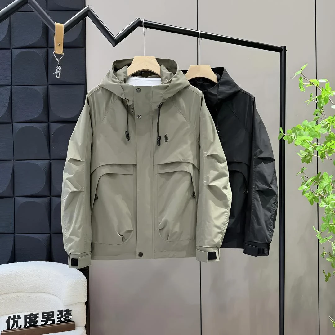 男美式常规款防风连帽长袖无工艺夹克秋季运动外套百搭夹克上衣