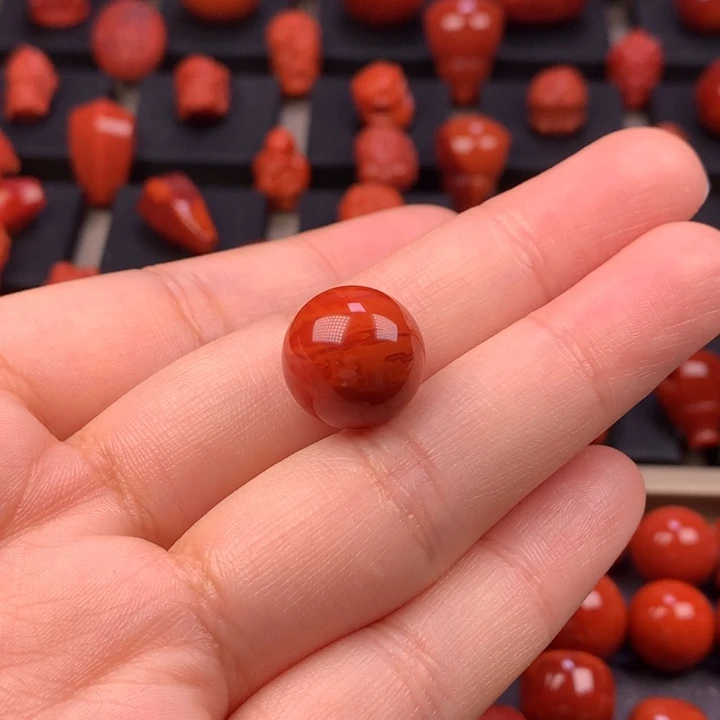 南红玛瑙未镶嵌火焰纹圆珠单珠14MM