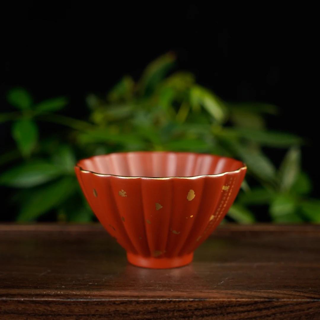 GS40-009   宜兴手工紫砂  洒金斗笠杯