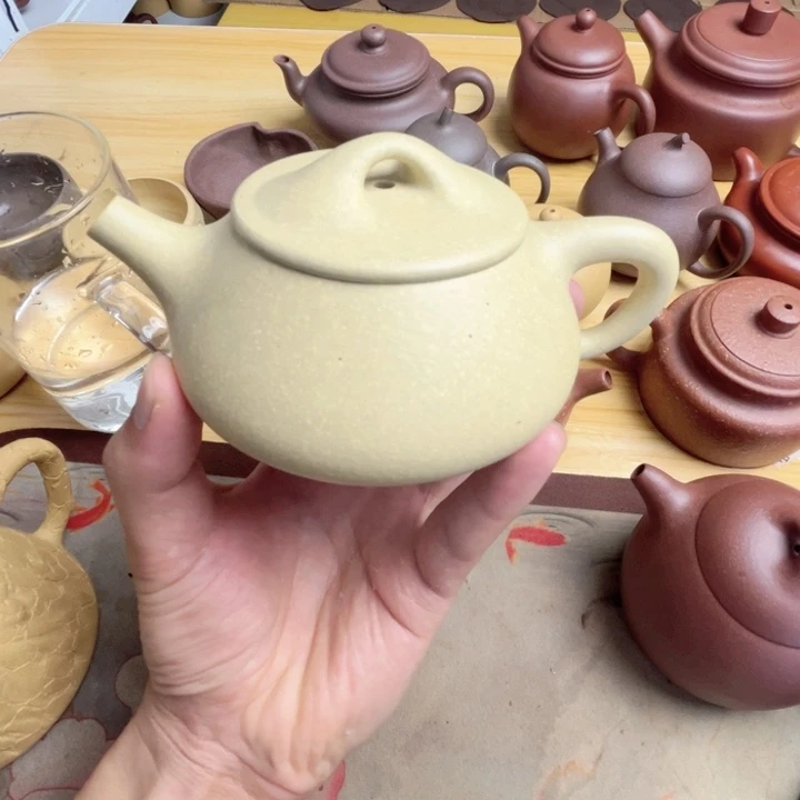 茶壶紫砂全手工本绿景舟石瓢220cc左右瑕疵
