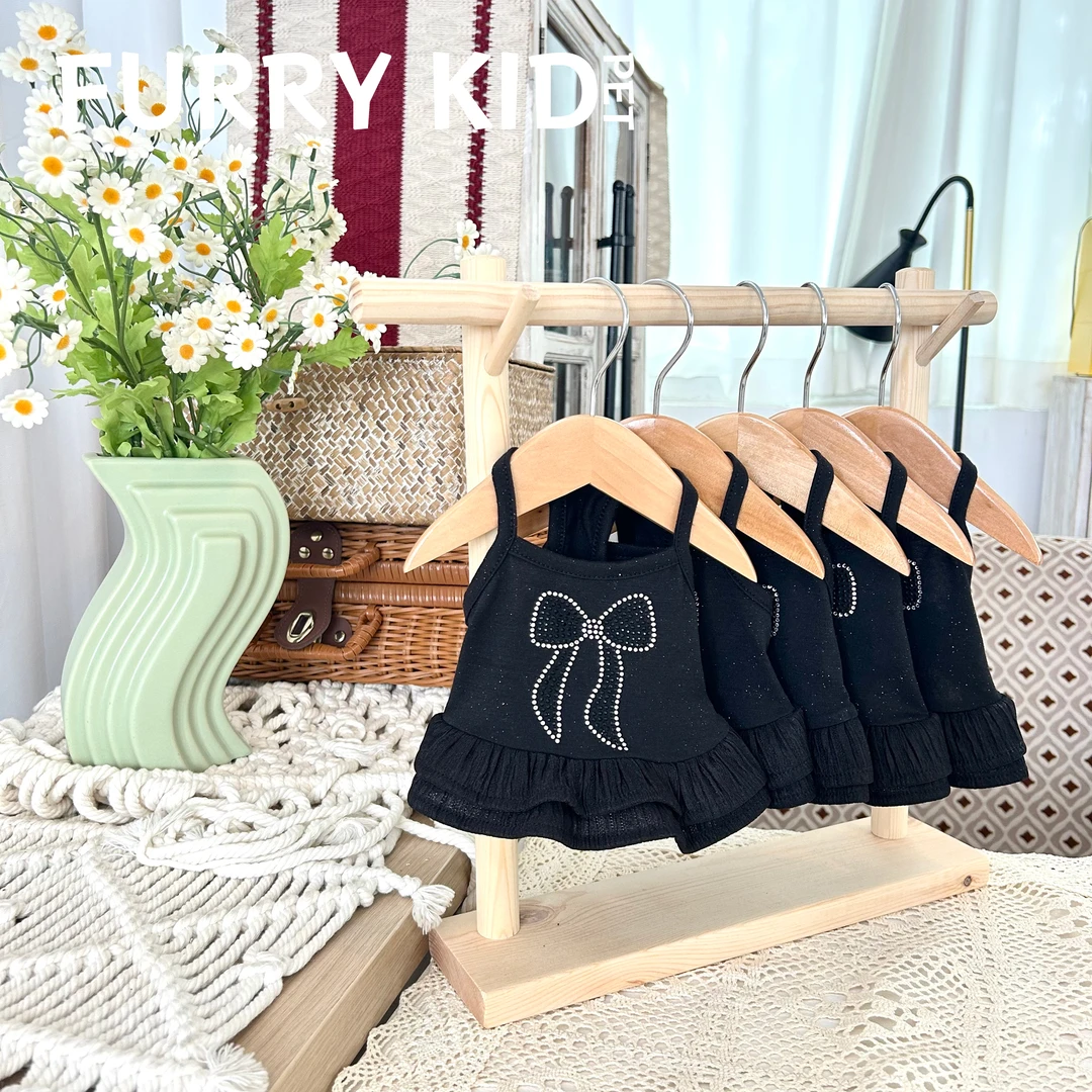 FURRYKID「黑天鹅」烫钻闪粉吊带裙优雅可爱小礼服原创狗狗衣服