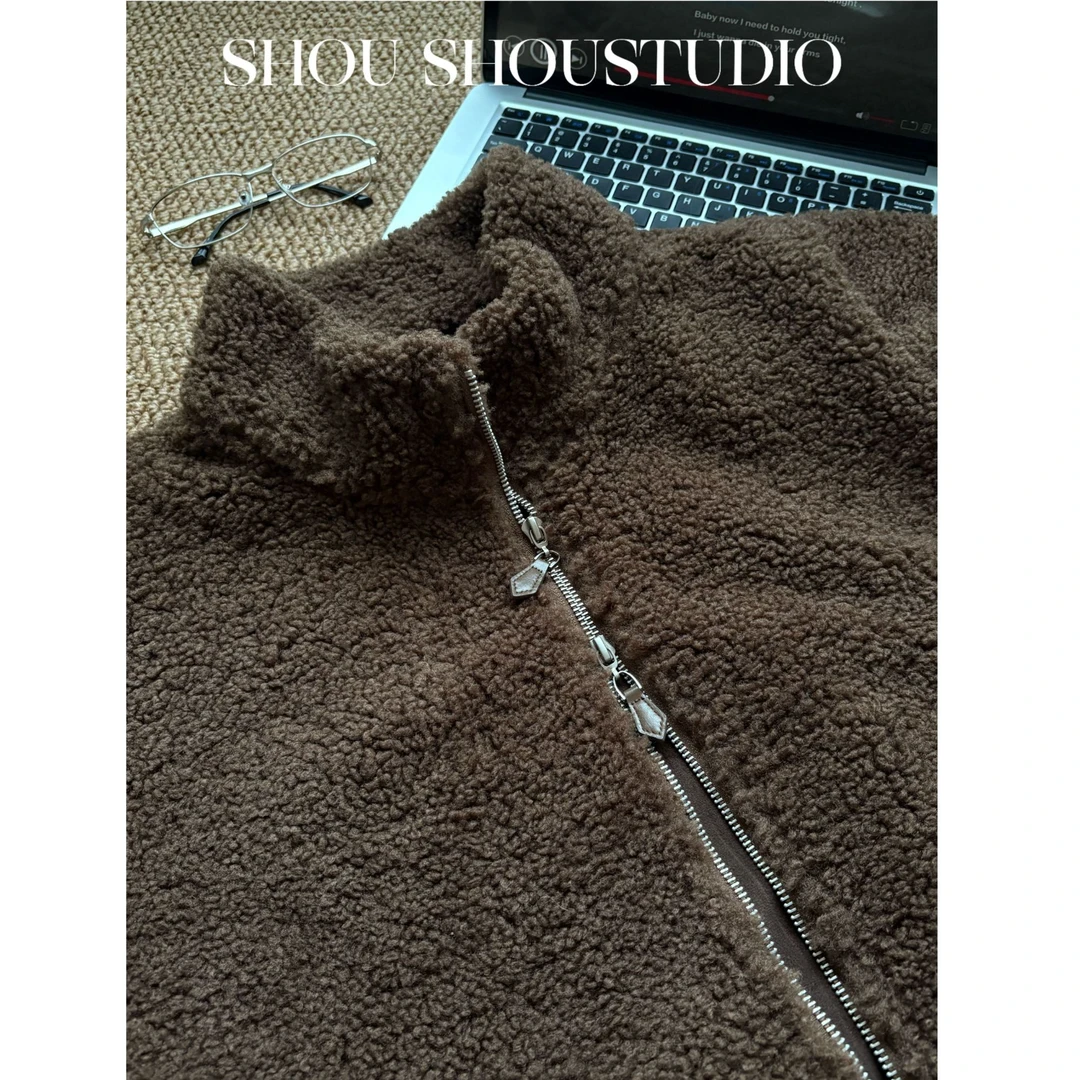 【菲菲】焦糖奶布丁-大码立领摇粒绒保暖百搭氛围感宽松外套S02335