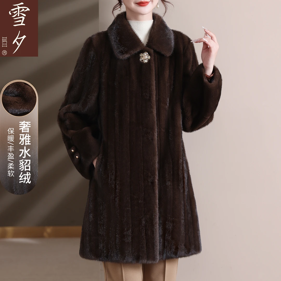 妈妈冬装洋气加厚保暖毛毛大衣中老年女装仿水貂绒外套